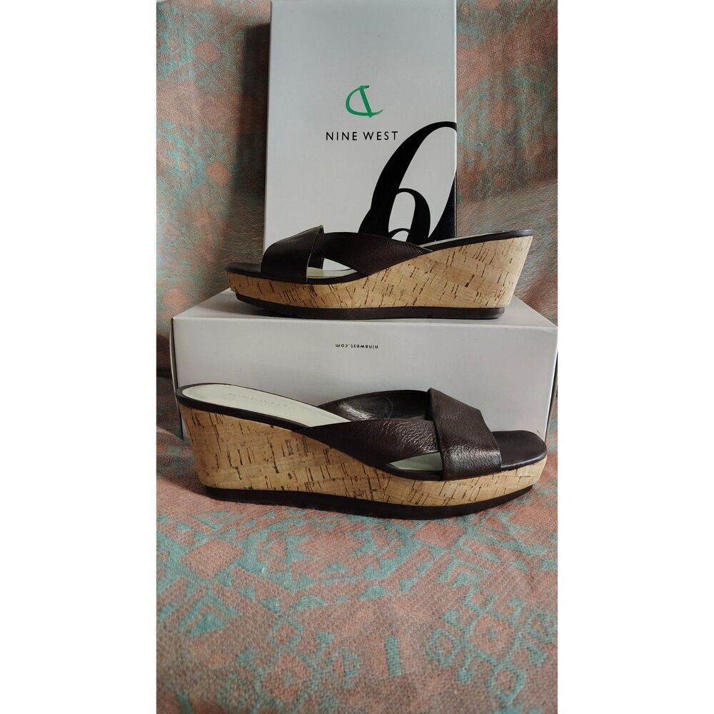 Nine West Women's Leather Zimplyo Tribe Bark Size‎ 8.5 Wedge